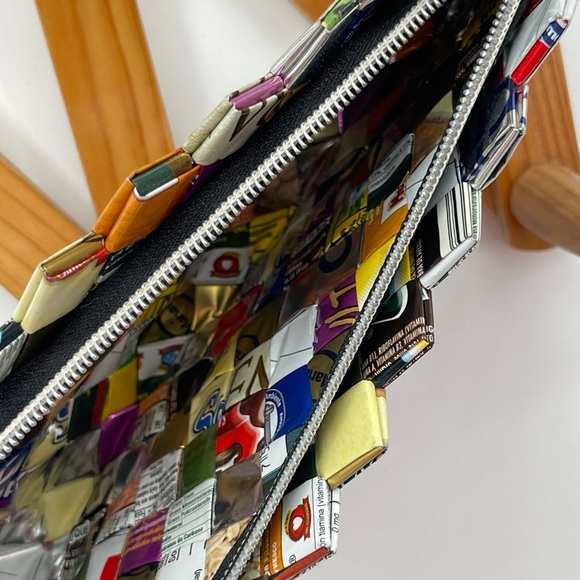 Nahui Ollin Handcrafted Multicolor Candy Wrapper Woven Clutch - Picture 8 of 10